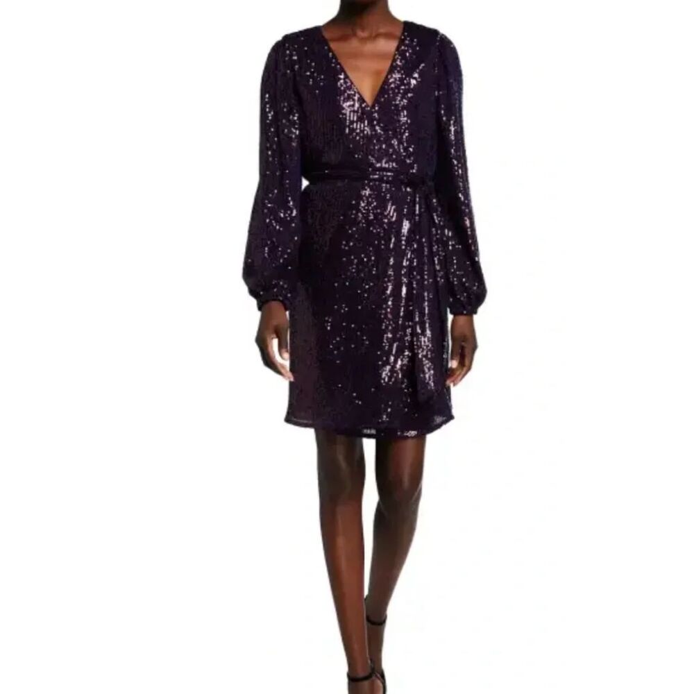 Milly Plum Siena Mini Strap Sequin Wrap Dress Women's Size Small NWT